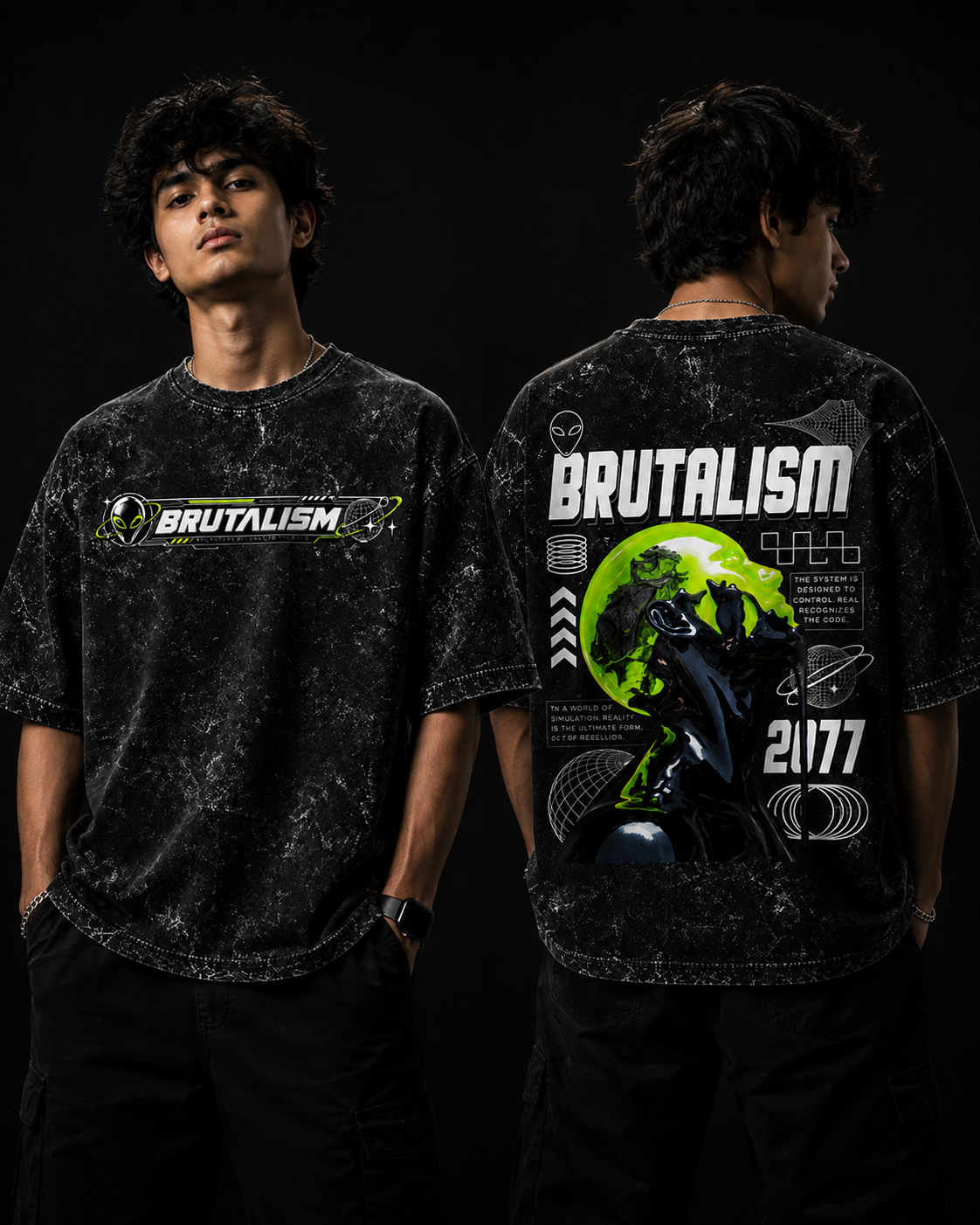 Brutalism Men's  Acid Washed Oversized Tee
